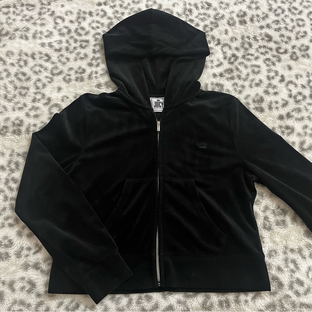 Juicy Couture Velvet Cropped Zip up Hoodie / Black